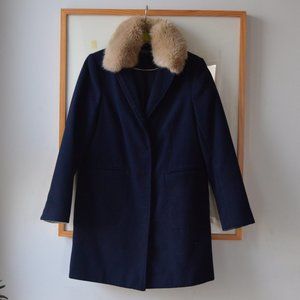 NWOT TopShop Navy Peacoat w/Removable Faux Fur Similar Monica Style Size US 2